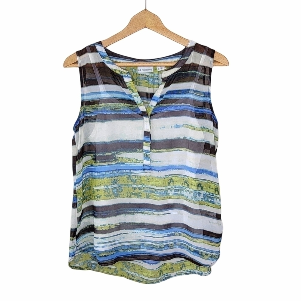 Liz Claiborne Striped Sheer Tank with Cami Size Small